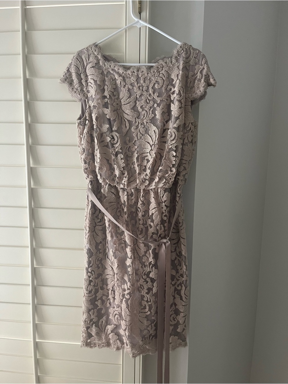 Tadashi Shoji Taupe Lace Dress with Waist Tie